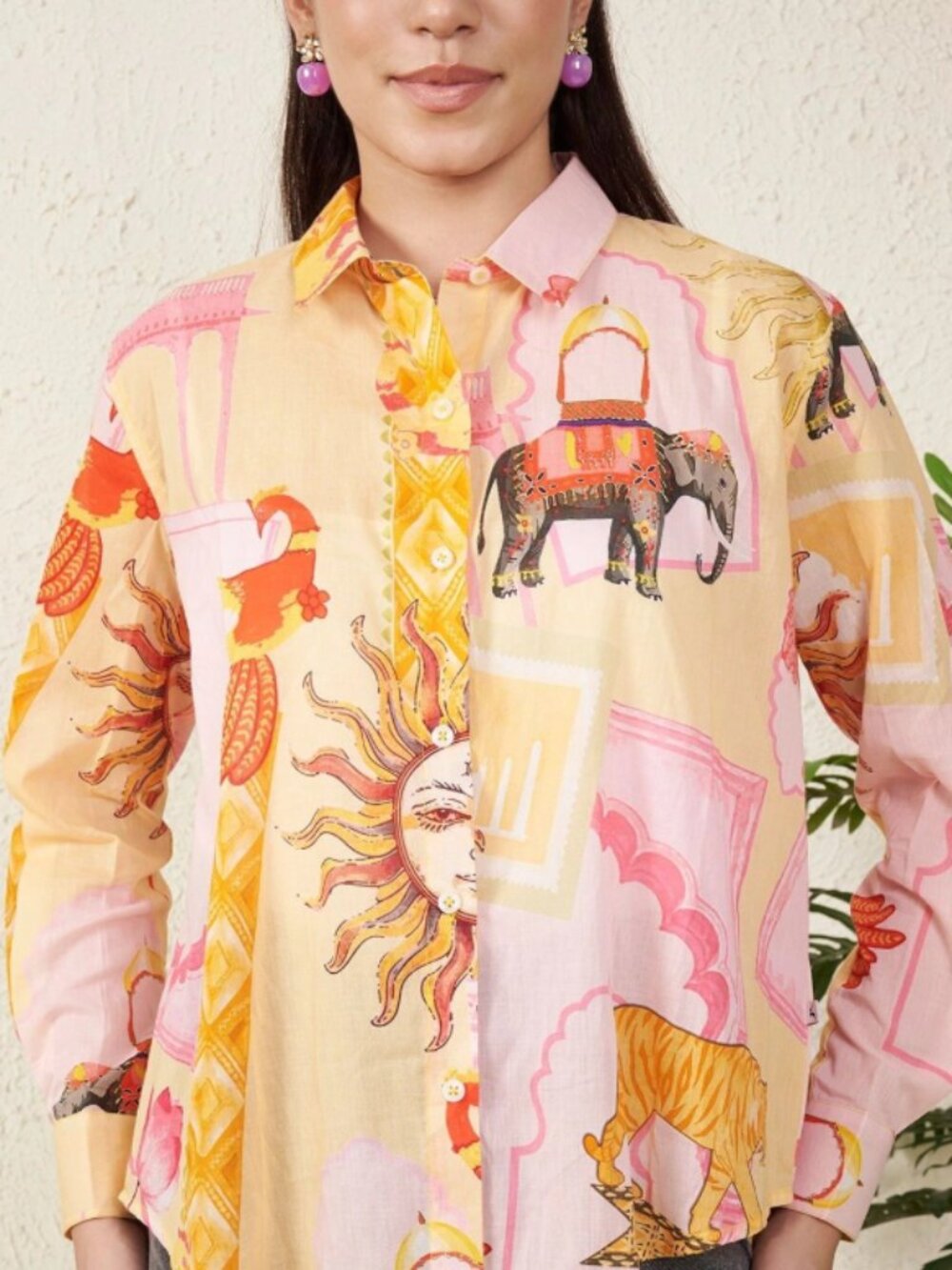 Calypso St. Barth Boho Exotic Novelty Print Lightweight Button-Up Bohemian Sz XL